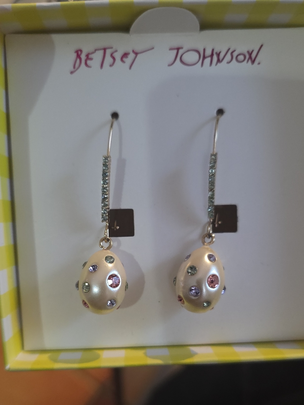 Betsey Johnson Cream Pearl Drop Earrings with Pastel Crystals